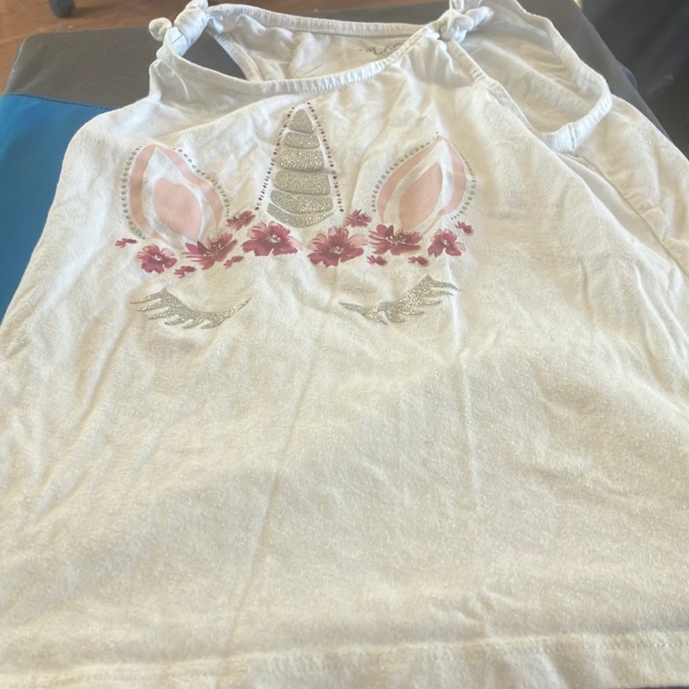 FINAL MARKDOWN Children’s Place White Unicorn Graphic Tank Top medium